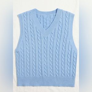 Trendy Cable knit V-neck sweater vest in baby blue Fall essential!